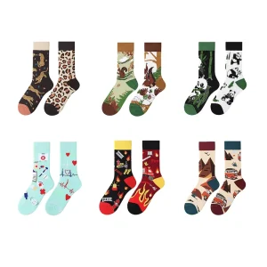 Fashion Crew Autumn Eco Friendly Geometric Socks Comfy Breathable Casual Dress Socks