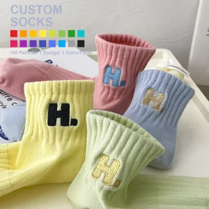 Fashion Custom Logo Cotton Women Athletic Sports Socks Ankle Adult Custom Embroidery Socks