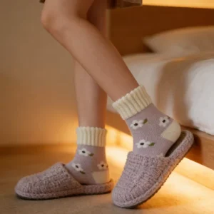Fashion Design Soft Cozy Cute Thermal Anti Slip Breathable Ankle Socks Winter Ribbed Cuff Thick Warm Daily Use for Women