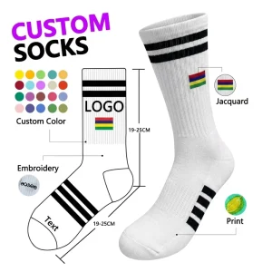 Fashion Embroidery Knitted Crew Large Socks Custom Logo Cotton Men Socks