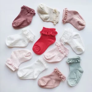 Fashion Flower Lace Ruffle Princess Infant Socks Cozy Cotton Solid Color Anti Slip Baby Socks