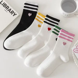 Fashion Heart Solid Crew Preppy Style Winter Eco Friendly Breathable Women’s Custom Cotton Spandex Sports Casual Bottom Socks