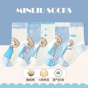 Fashion High Quality Cartoon Cute Alsa Princess Children Non Slip Adhesive Socks Keep Warm Comfortable Breathable Sports Socks