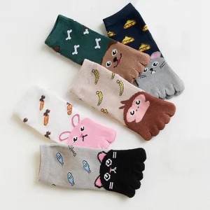 Fashion Kids Cotton Socks Custom Five Toe Crew With Cartoon Animal Breathable Knitted Technique For Summer Available