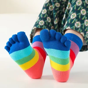 Fashion Kids Five Toe Socks Custom Crew Breathable Cotton Colorful Stripes Cute Knitted Techniques