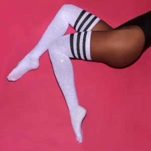 Fashion Slim Girls’ Over Knee High Crystal Polyester Socks Women’s Thigh High Stockings Tights Compression Leopard Knee High