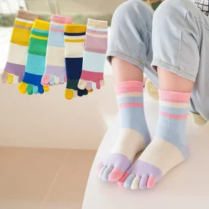 Fashion Stripes Five Toe Socks For Kids Custom Crew Cotton Cute Striped Children Tube Toe Socks