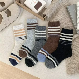Fashion Stripes Warm Winter Wool Socks Custom Design Crew Thick Crew Adult Socks for Women