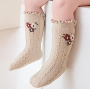 Fashion Sweet Flower Chain Cotton Baby Socks Girl Tube Custom Jacquard Kids Socks Crew New Born