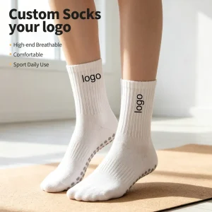 Fashion Trend Women Yoga Socks Combed Cotton Crew Socks Custom Embroidery Logo Pilates Grip Socks Design