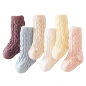 Fashion Warm Winter Chain Unisex Children Thicken Fuzzy Socks Custom Crew Kids Cosy Sock