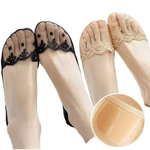 Fashion Women’s Lace No Show Socks Invisible Non slip Liner Socks with Silicone Grip for Flats High Heels Boat Socks