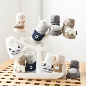 Fashionable Boneless Crew Knitted Spring Autumn Children’s Anti Slip Breathable Ankle Animal Head 3D Cartoon Jacquard Baby Socks