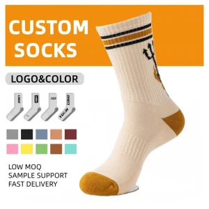 Fashionable Sweat Absorbent Elastic Top Cotton Blend Knitted Crew Jacquard Socks for Outdoor Home Wear