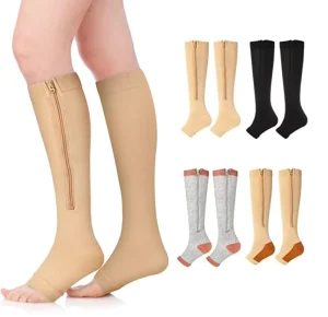 Fitness Zipper Compression Socks Zip Circulation Pressure Leg Support Knee Sox Open Toe Sports Sock Reduce Pain Compression Sock