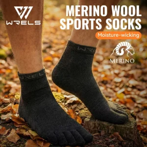 Five Toe Socks Arch Compression Merino Wool Crew Socks Breathable Lightweight Wool Sock Comfortable Sweat Wicking Toe Sock