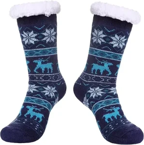 Fleece Lined Home Fuzzy Socks Women with Grips Winter Fluffy Slipper Socks Hospital Cozy Warm Non-slip
