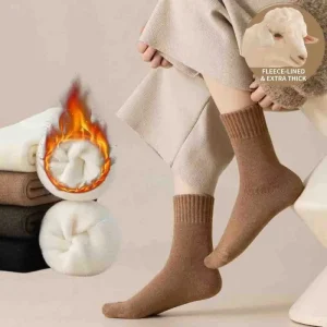 Fleece Lined Thickened Wool Crew Socks Custom Thermal Winter Warm Solid Color Socks for Cold Weather Protection