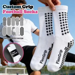 FlexGrip Custom Logo Grip Socks for Men Anti Slip White Sports Soccer Socks with Logo Professional Football Socks
