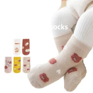 Floor Socks Babies Autumn Winter Thickened Anti Slip Rubber Children’s Walking Shoes Cartoon Terry Mink Velvet Warm Baby Thick