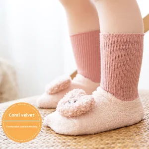 Floor Socks Babies Autumn Winter Thickened Non Slip Coral Fleece Plush Toddler Cartoon Characters Children’s Mid Calf