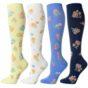 Floral Kacquard 15 20 Mmhg Women Cute Pattern Support Socks Nurse Pregnancy Travel Sports Compression Socks