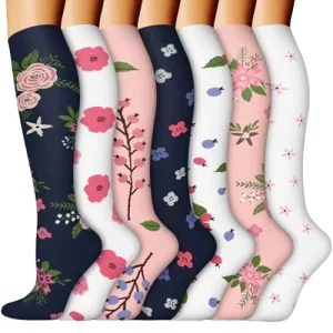 Floral Print Compression Knee High Socks Quick Dry ODM Socks for Women OEM