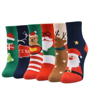 Fluffy Knitted Breathable Ankle Socks Winter Elk Santa Claus Cute Cartoon Christmas Floor Socks for Women