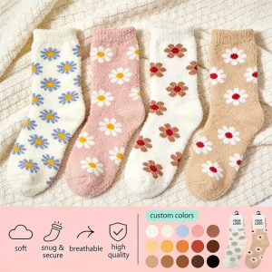 Fluffy Seamless Customised Women Socks Bamboo Fiber Winter Cotton Lounge Socks Thermal Warm Fuzzy Custom Socks