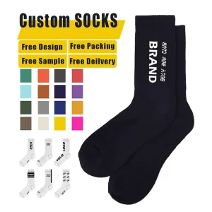 Free Design Crew Training Work Socks Wear resisting Men Athletic Socks Black Sports Custom Sock with Logo