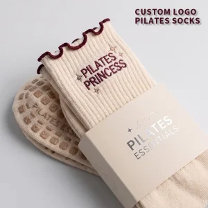 Free Design Embroidery Cotton Grip Crew Women Socks Personalized Custom Logo Non-slip Yoga Pilates Socks