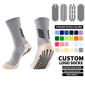 Free Design Mockup OEM Customizable Soccer Grip Socks Crew Athletic Sports Non Slip Grip Soccer Socks Factory