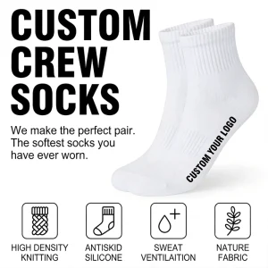 Free Mock-Up Cushioned Ankle Crew Sport Socks 100% Cotton Custom Knitted Gym Socks