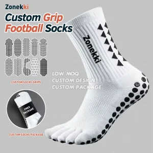 Free Package Custom Five Toe Grip Socks Designer Anti Slip Grip Football Socks Athletic Sports Soccer Football Socks