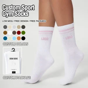 Free Package Private Label Crew Socks Designer White Gym Crew Socks With Low MOQ Cotton Athletic Sport Custom Socks