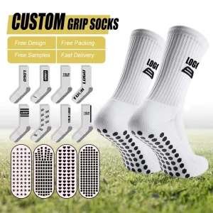 Free Sample Low MOQ Custom Logo Athletic Crew Socks Non Slip Soccer Grip Socks Anti Slip Football Sports Sock