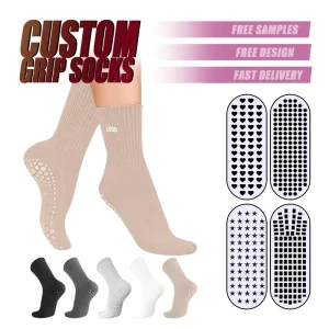 Free Sample Low MOQ Custom Logo Sport Anti Slip Grip Socks Women Crew Gym Yoga Sock Customized Yoga Pilates Sock