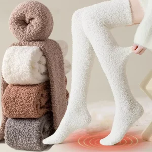 Free Samples Winter Warm Coral Fleece Thick Cartoon Pattern Breathable Eco Friendly Over Knee High Women’s Plush Soft Socks for