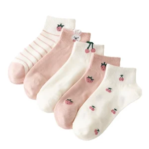 Fruit Design Socks Women’s Socks Spring and Summer Cotton Socks Breathable and Cute Japanese Milk White Ankle Socks