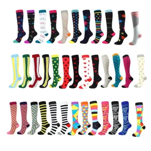 Fun Pattern 15-20 Mmhg Circulation Socks Women Men Sports Knee High Compression Socks for Running
