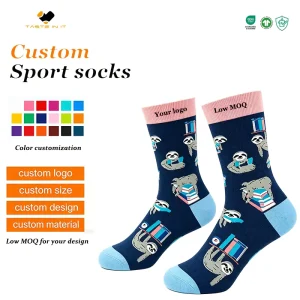 Funny Cartoon Pattern Men’s Crew Socks Casual Cotton Novelty Custom Socks for Daily Wear