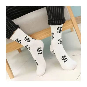 Funny Skateboard Tube Socks for Men Custom Novelty Dollar Pattern Crew Socks Spandex Polyester Cotton Anti Bacterial Breathable