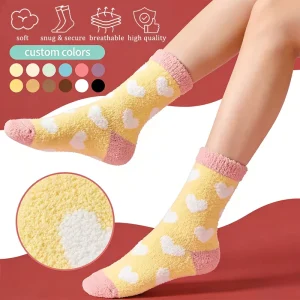 Fuzzy Fluffy Design Logo Antibacterial Seamless Customised Women Socks Bamboo Fiber Cotton Socks Thermal Custom Lounge Socks