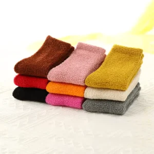 Fuzzy Socks Children’s Mid Length Socks With Winter Thick Fleece and Coral Fleece Warm Socks Solid Color