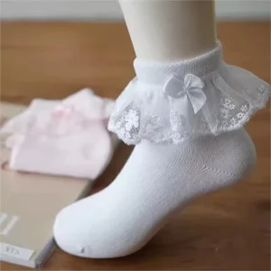 Girls Crew Lace Knitted Anti-Bacterial Anti-Slip Cute White Student Spandex Cotton Butterfly Latin Dance Competition Summer
