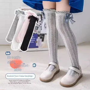 Girls Crew Thin Breathable Casual Spring Knitted Polyester Cotton Socks Baby High Bow Princess Children Lolita 3# Butterfly