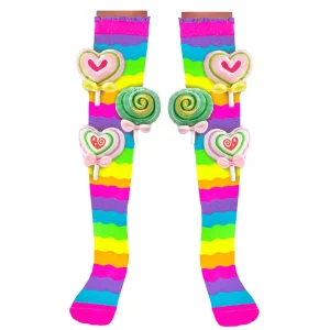 Girls’ Mid Rainbow Girls’ Flower Handmade Mid Socks Over Knee High Stretch Socks Girls’ Adults Can