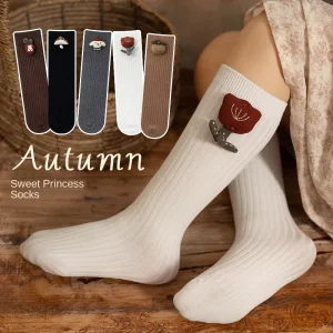 Girls’ Spring Autumn Crew Socks Cute Cartoon Stacked High Stockings Princess Lace Flower Baby Stockings