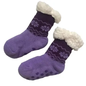 Girls’ Thick Winter Crew Socks with Sherpa Lining and Anti Slip Grips