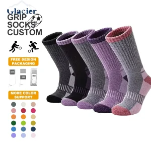 Glacier Thick Terry Sole Cushion Athletic Breathable Crew Socks Custom Logo Outdoor Running Wool Socks for Men